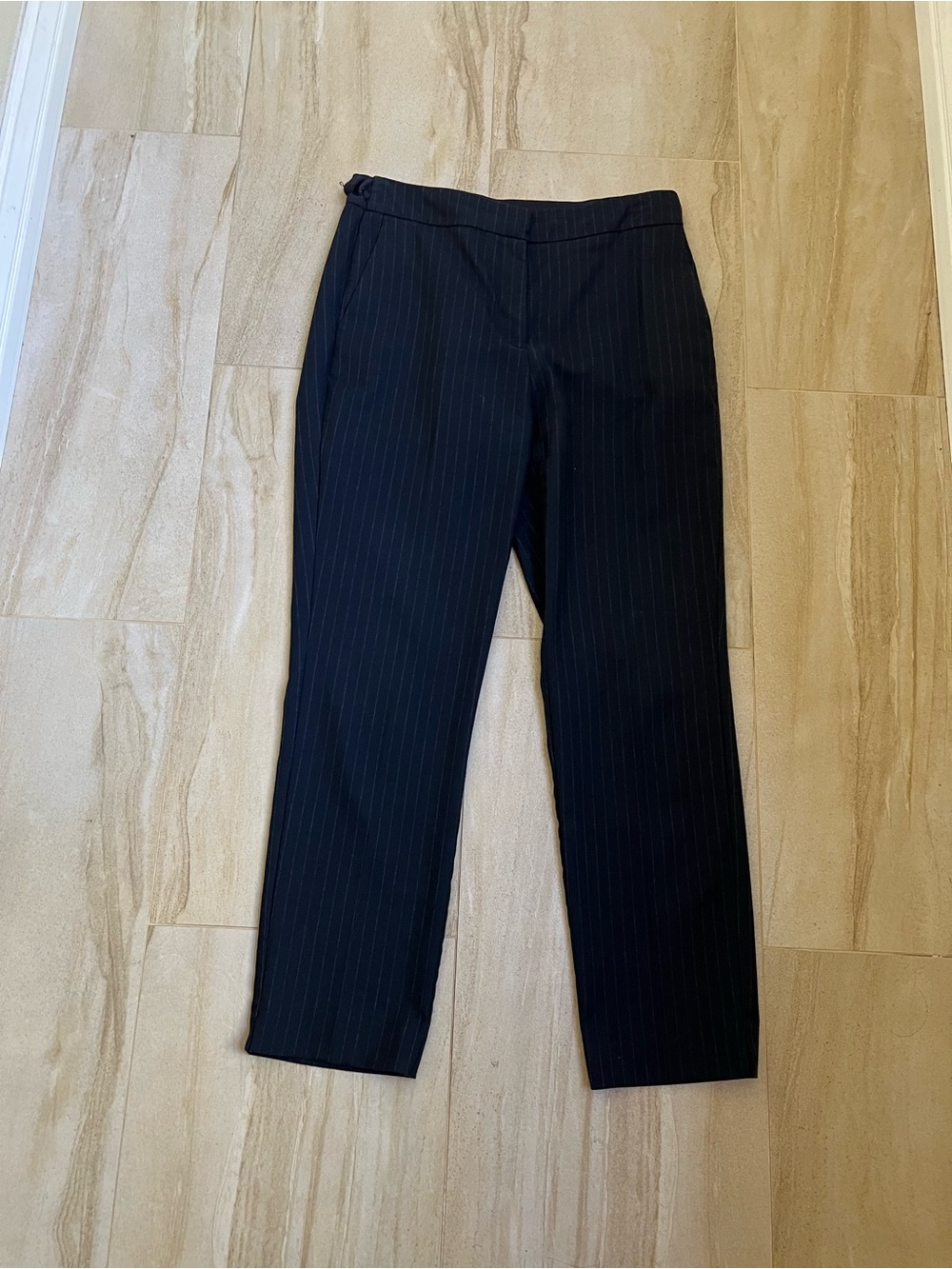 Zara Navy Pinstripe Straight-Leg Trousers